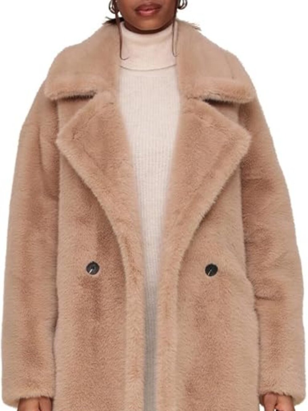 Avec Les Filles Luxe Long Faux Fur Coat Walker in Taupe